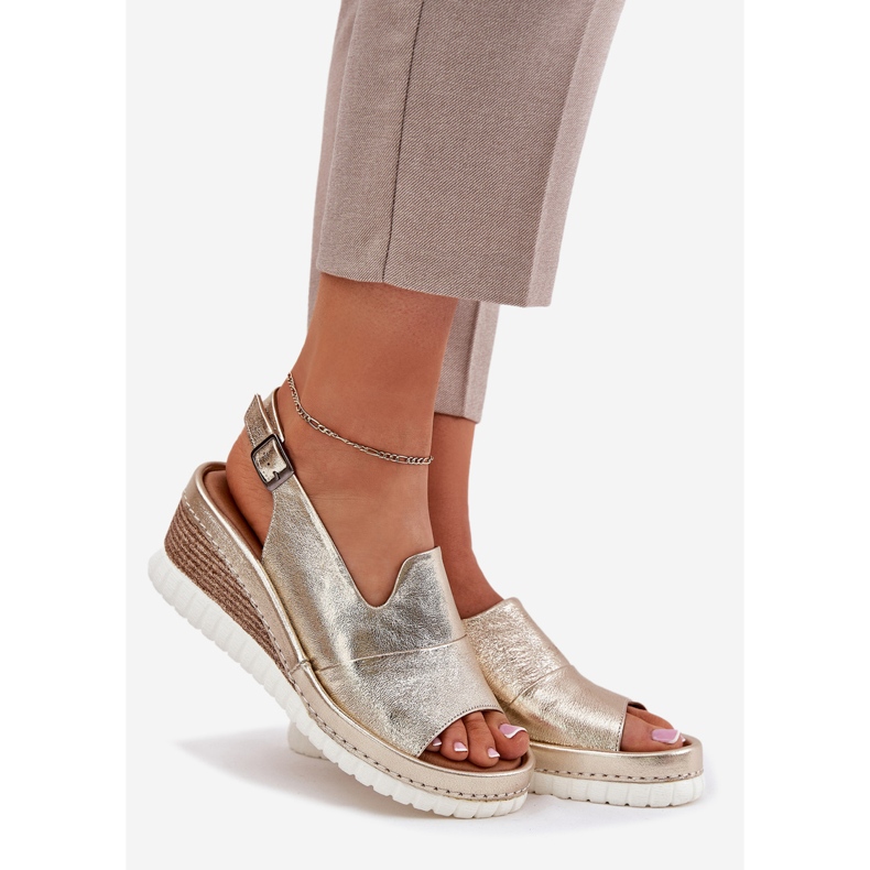 ARTIKER Dámské kožené sandály pro klínový artker 56C0920 Gold zlatý 1