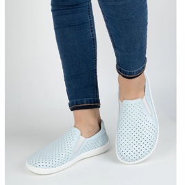 Olivier Bosé ženské minimalistické kožené boty s otevřenou prací skluzu - modrý 2