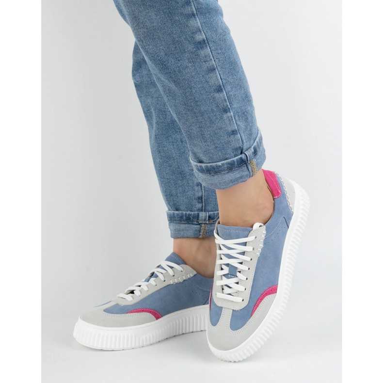 Olivier Dámské kožené tenisky na modré platformě N1202S4 modrý 1 Olivier Dámské kožené tenisky na modré platformě N1202S4 modrý 1