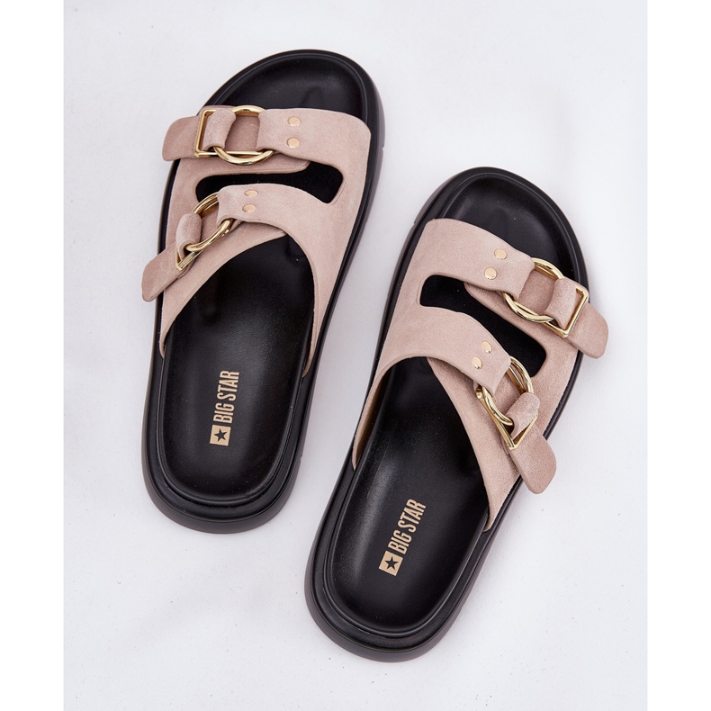 Big Star Dámské semišové žabky s dekorativní velkou hvězdou RR274659 SVĚTLA Světle růžová růžový 2