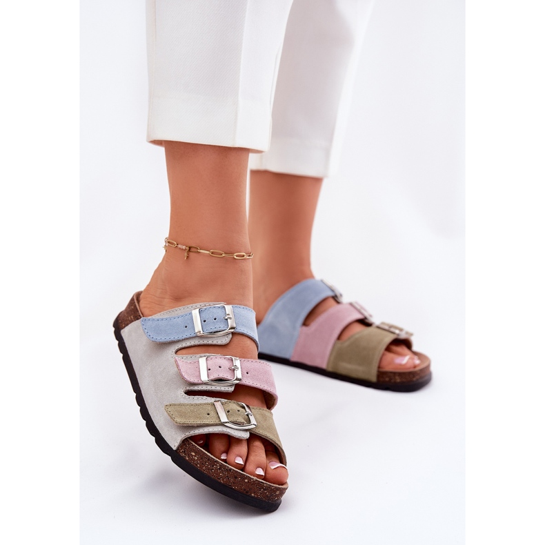 Dámské semišové žabky s Panto Fino RR267034 Blue spony modrý 1