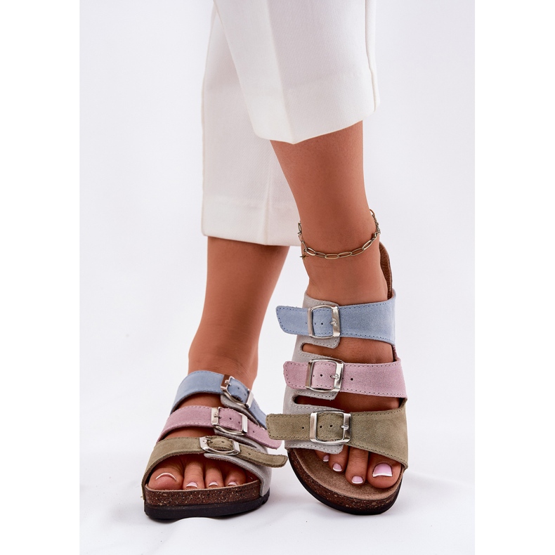 Dámské semišové žabky s Panto Fino RR267034 Blue spony modrý 2