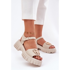 Vinceza Dámské kožené sandály se zlatým detailem Vincez 79541 Beige béžový 2