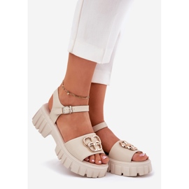 Vinceza Dámské kožené sandály se zlatým detailem Vincez 79541 Beige béžový 1