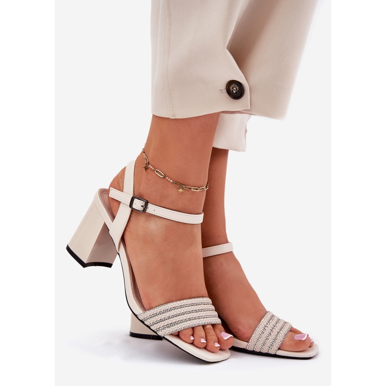 Dámské sandály na příspěvku se zirkony a Vinceza 62228 Black béžový 1