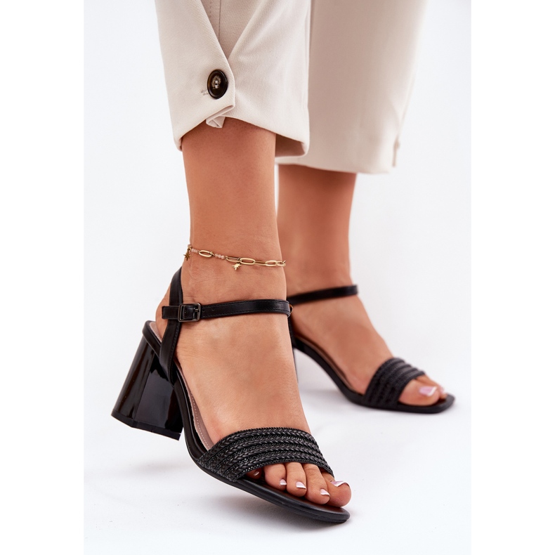 Dámské sandály na příspěvku se zirkony a Vinceza 62228 Braid Black černý 2