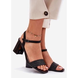Dámské sandály na příspěvku se zirkony a Vinceza 62228 Braid Black černý 1