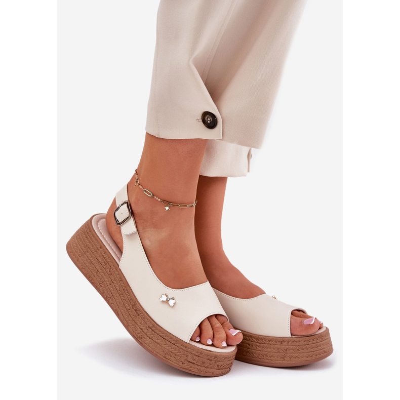 Dámské kožené sandály na Vinceza 41476 Beige Wedge béžový 1