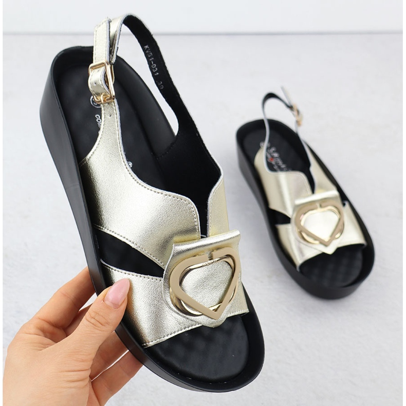 S.Barski Dámské kožené sandály na Złote S. Barski KV51-031 Klíně zlatý 1