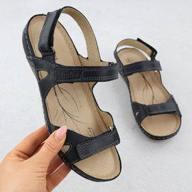 Kožené dámské pohodlné sandály pro suchý zip Black Helios 205-011 černý 1