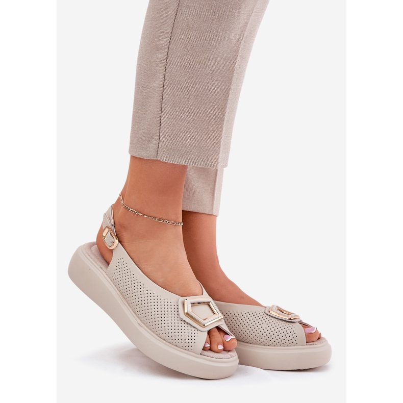 S.Barski Dámské kožené sandály s ozdobou S. Barski LR51-786 BEIGE béžový 1