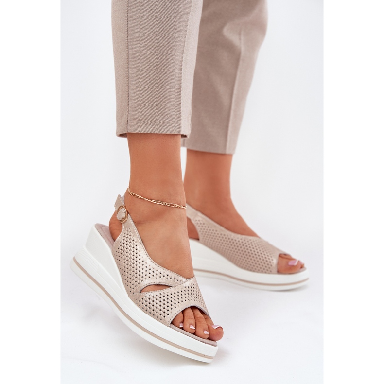 S.Barski Dámské kožené sandály S. Barski LR51-660 Openwork Golden zlatý 2