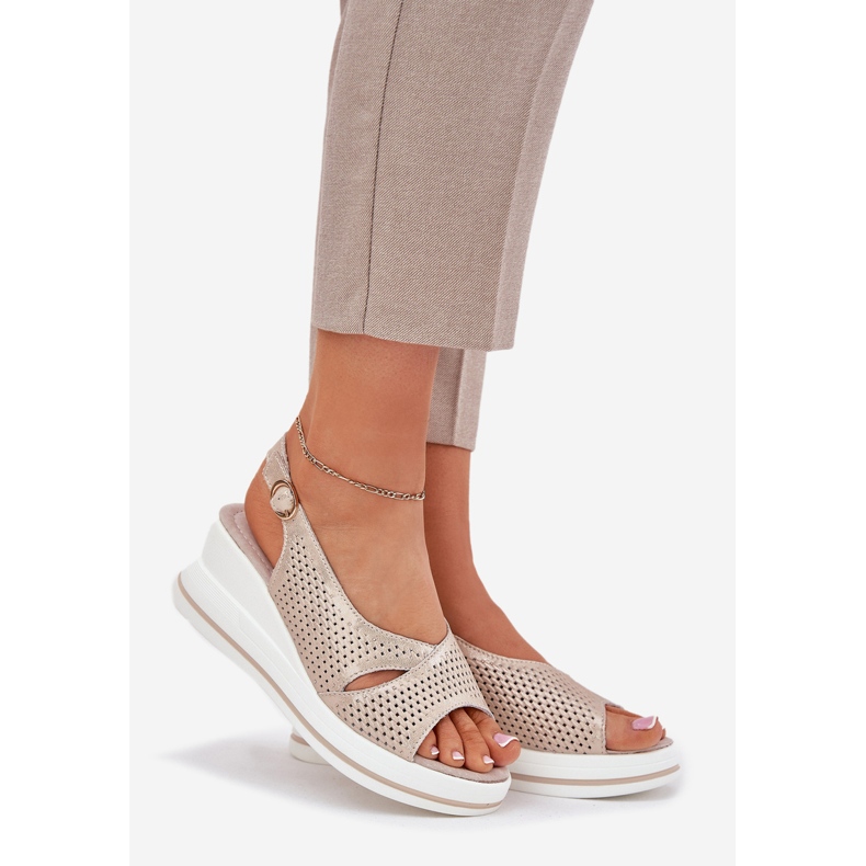 S.Barski Dámské kožené sandály S. Barski LR51-660 Openwork Golden zlatý 1