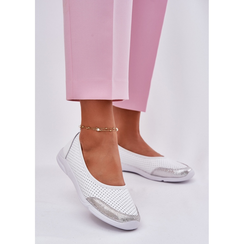 EVento Dámské kožené otevřené bílé baleríny bílý 2