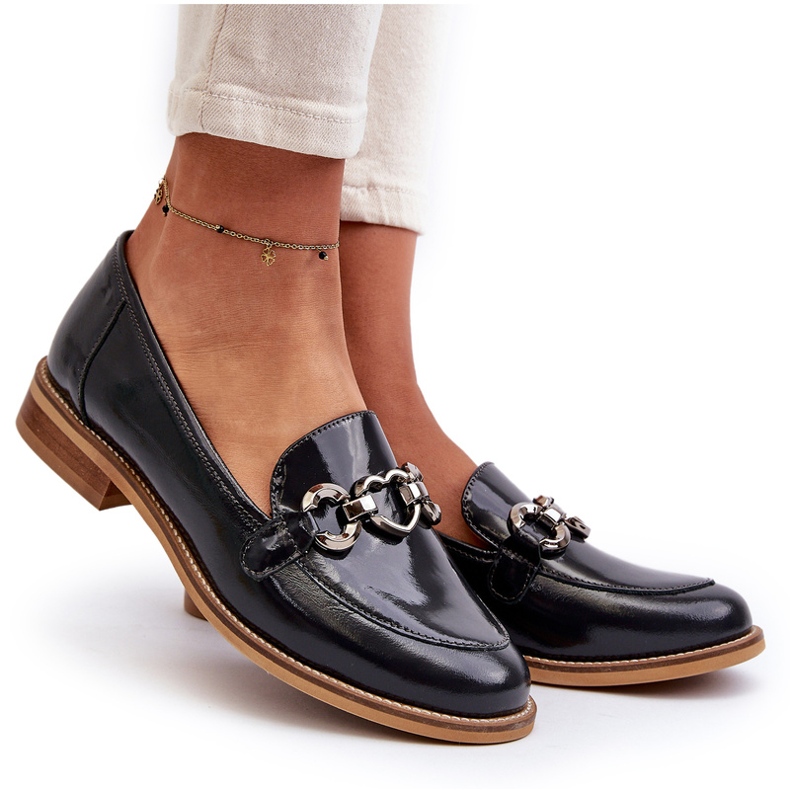 Laura Messi 2760 Navy Blue Leather Leather Varnised Loafers 4