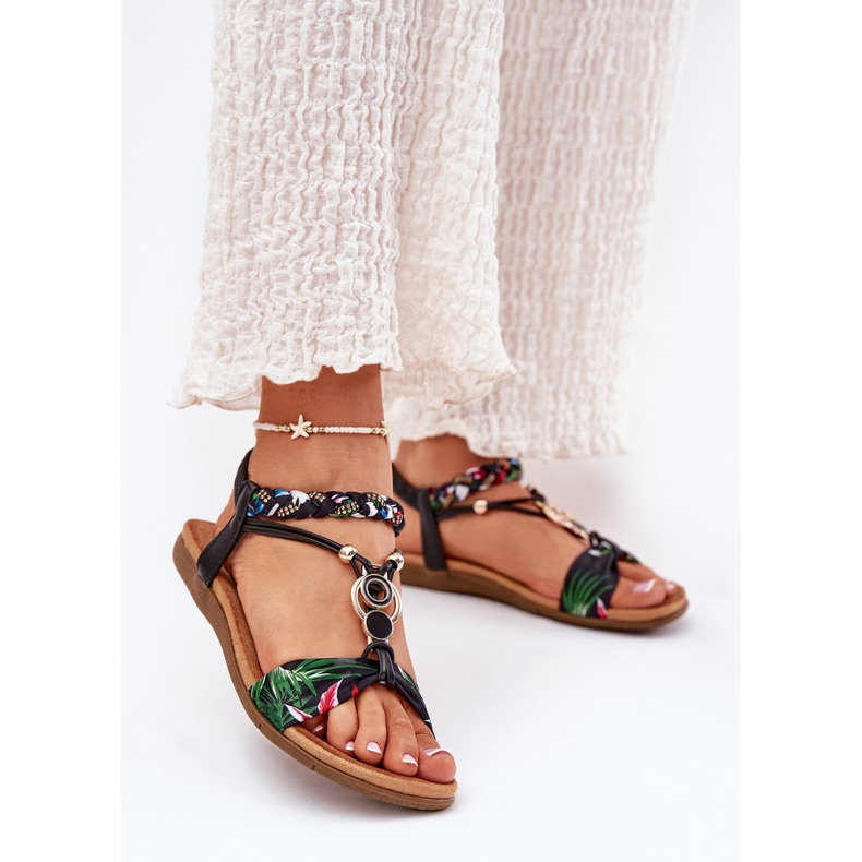 Ploché dámské sandály s pleteným pásem a dekorací Artiker 56C1318 Black černá 2