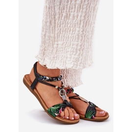 Ploché dámské sandály s pleteným pásem a dekorací Artiker 56C1318 Black černá 1