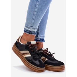 Inna Dámské tenisky na platformě s dvojitým šněrovacím černým leopardem černá 1