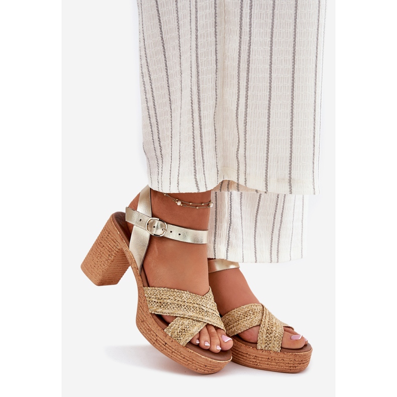 Zazoo Kožené sandály na sloupu s copním na Zzoo 40460 zlaté pruhy zlatý 1