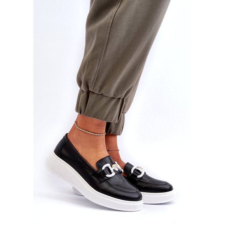 S.Barski Dámské kožené mokasíny na Platformě Czarne S. Barski LR720 s ozdobou černá 1