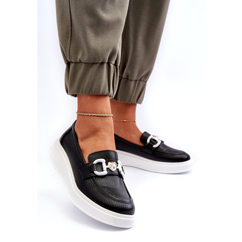 S.Barski Dámské kožené mokasíny na Platformě Czarne S. Barski LR720 s ozdobou černá 2