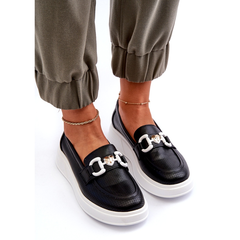 S.Barski Dámské kožené mokasíny na Platformě Czarne S. Barski LR720 s ozdobou černá 3