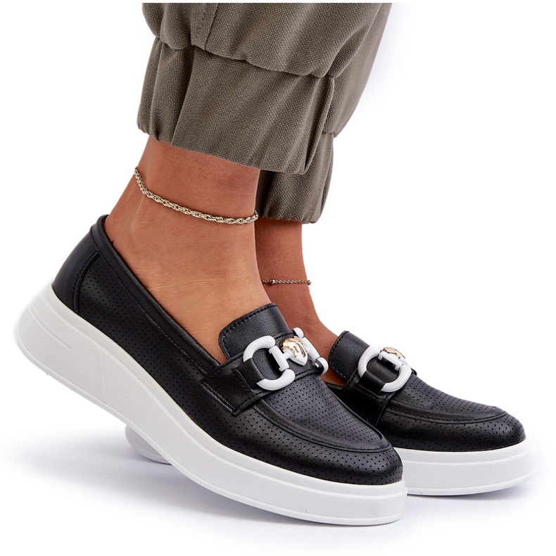 S.Barski Dámské kožené mokasíny na Platformě Czarne S. Barski LR720 s ozdobou černá 5