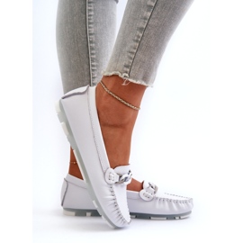 Dámské kožené mokasíny s ozdobou, bílá S.Barski LR339 bílý 3