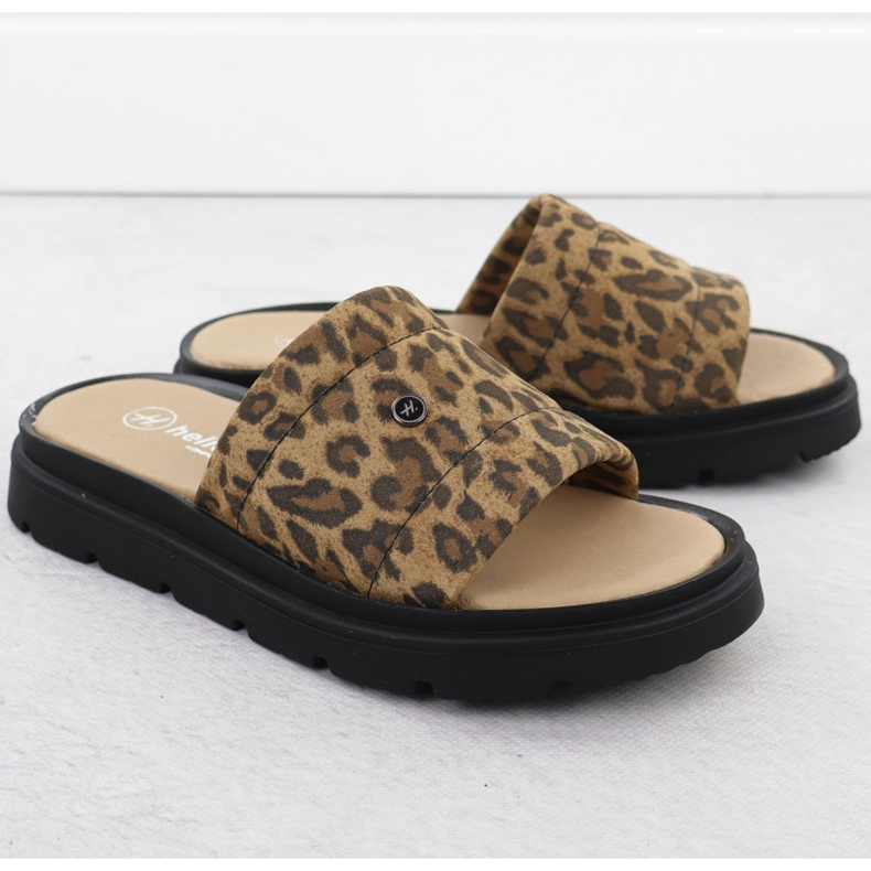 Dámské kožené pantofle na platformě s Beige Helios 156.731 béžový 2