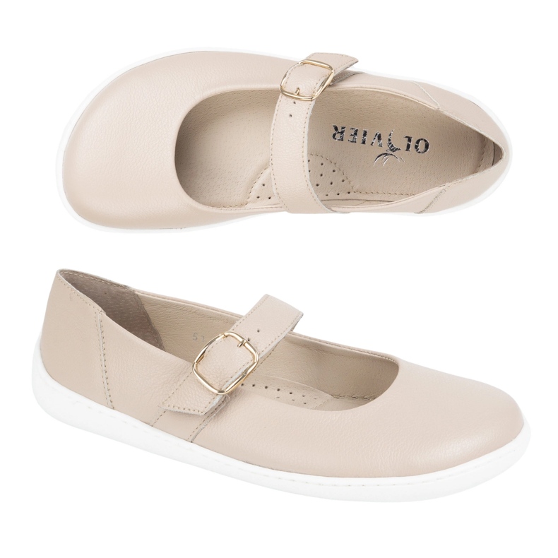 Ballerinas Olivier 1770pol kožená obuv s béžovou sponou béžový 1