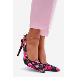 Inna Zdobené sandály na vysoké patě v černých růžích černá 1 Inna Zdobené sandály na vysoké patě v černých růžích černá 1