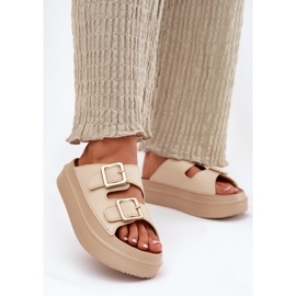 Inna Dámské žabky na plošině se zlatými přezky Beige béžový 2