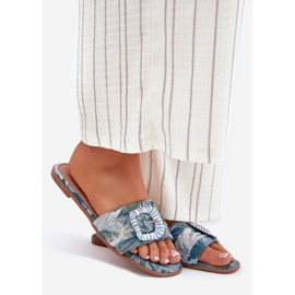 Inna Ploché dámské žabky s dekorativní modrou sponou modrý 1