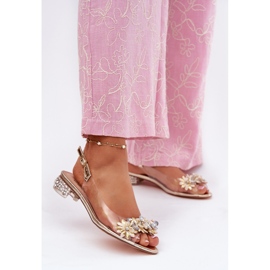 S.Barski Transparentní sandály s nízkým podpatkem s dekorací MR51-709 zlatý 2