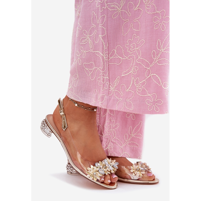 S.Barski Transparentní sandály s nízkým podpatkem s dekorací MR51-709 zlatý 1