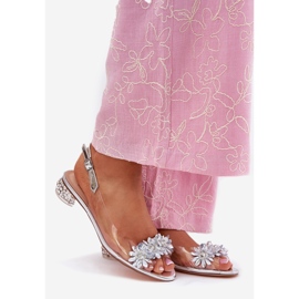 S.Barski Transparentní sandály s nízkým podpatkem s stříbrnou dekorací MR51-709 stříbrný 1 S.Barski Transparentní sandály s nízkým podpatkem s stříbrnou dekorací MR51-709 stříbrný 1