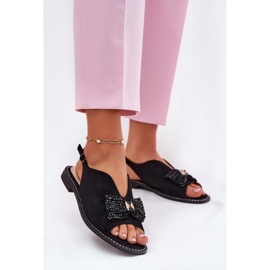 S.Barski Dámské sandály s lukem s plochým podpatkem. Barski KV51-014 Black černý 2