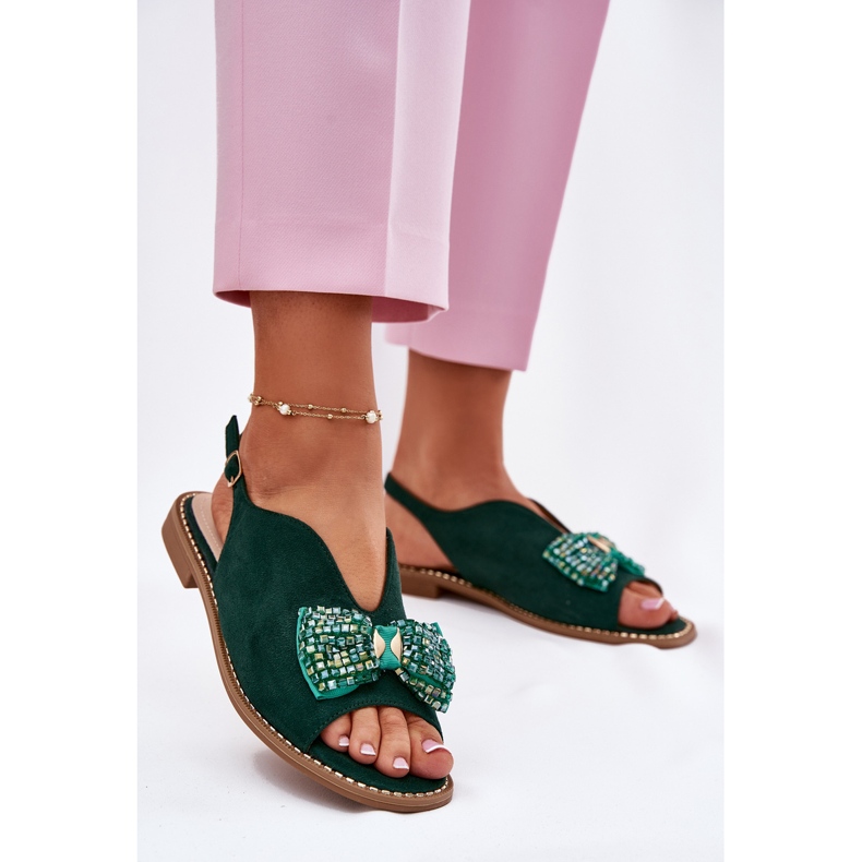 S.Barski Dámské sandály s lukem s plochým podpatkem. Barski KV51-014 Green zelená 2