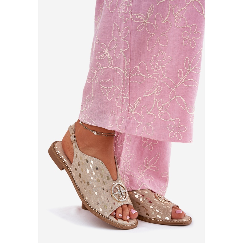 S.Barski Kožené sandály s plochým podpatkem s ozdobou S. Barski KV51-094 PLN zlatý 1