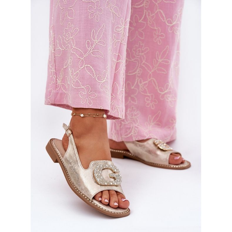 S.Barski Dámské sandály s dekorativním detailem S. Barski KV51-081 PLN zlatý 2