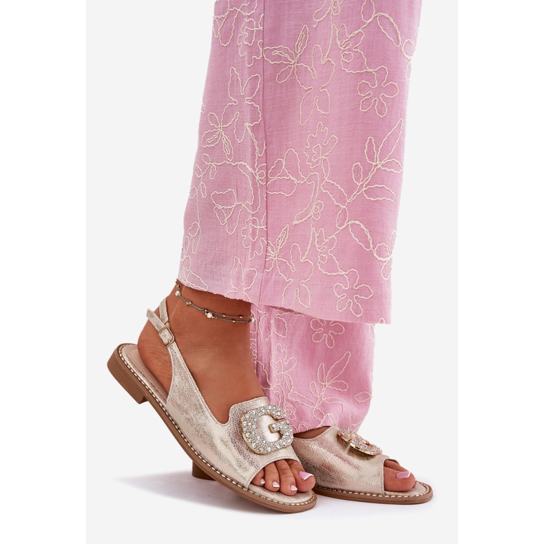 S.Barski Dámské sandály s dekorativním detailem S. Barski KV51-081 PLN zlatý 1