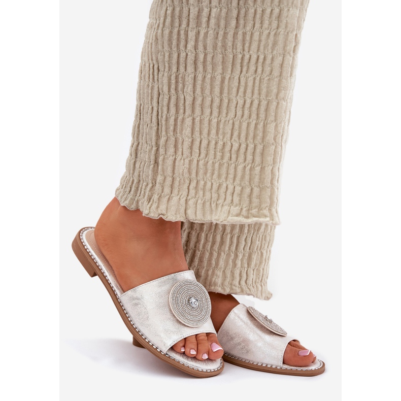 S.Barski Dámské žabky na podpatky s ozdobou S. Barski KV51-013 stříbrný 1