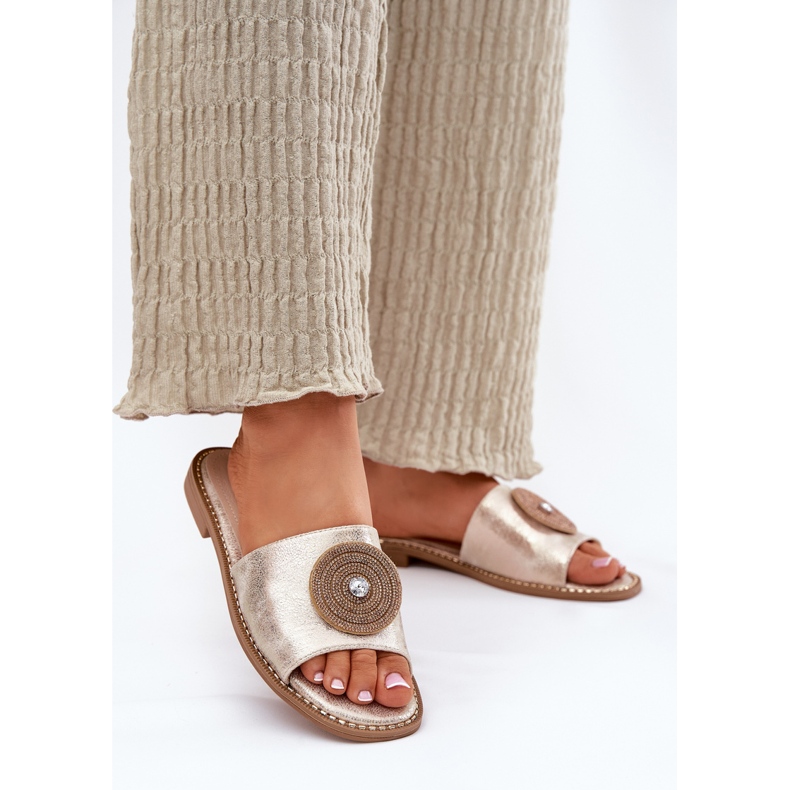 S.Barski Dámské žabky na podpatky s ozdobou S. Barski KV51-013 Zloty zlatý 2