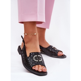 S.Barski Kožené sandály s plochým podpatkem Ornament S. Barski KV51-096 Černá 2 S.Barski Kožené sandály s plochým podpatkem Ornament S. Barski KV51-096 Černá 2