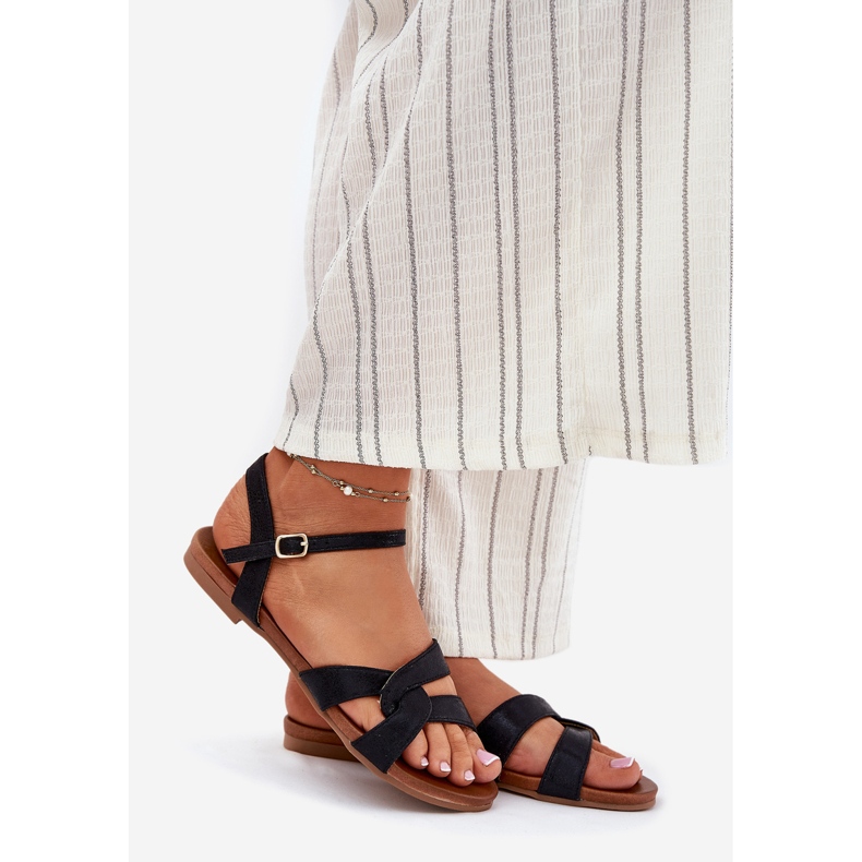 S.Barski Ploché lesklé dámské sandály S. Barski KV51-022 Černá 1 S.Barski Ploché lesklé dámské sandály S. Barski KV51-022 Černá 1