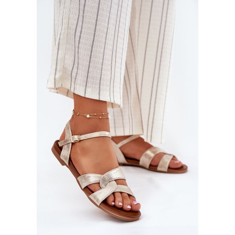 S.Barski Ploché lesklé dámské sandály S. Barski KV51-022 Gold zlatý 2 S.Barski Ploché lesklé dámské sandály S. Barski KV51-022 Gold zlatý 2