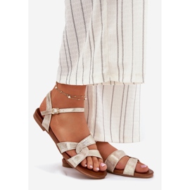 S.Barski Ploché lesklé dámské sandály S. Barski KV51-022 Gold zlatý 1 S.Barski Ploché lesklé dámské sandály S. Barski KV51-022 Gold zlatý 1