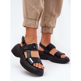 EVento Dámské kožené sandály na platformě černé černý 2