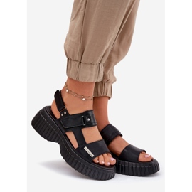 EVento Dámské kožené sandály na platformě černé černý 1