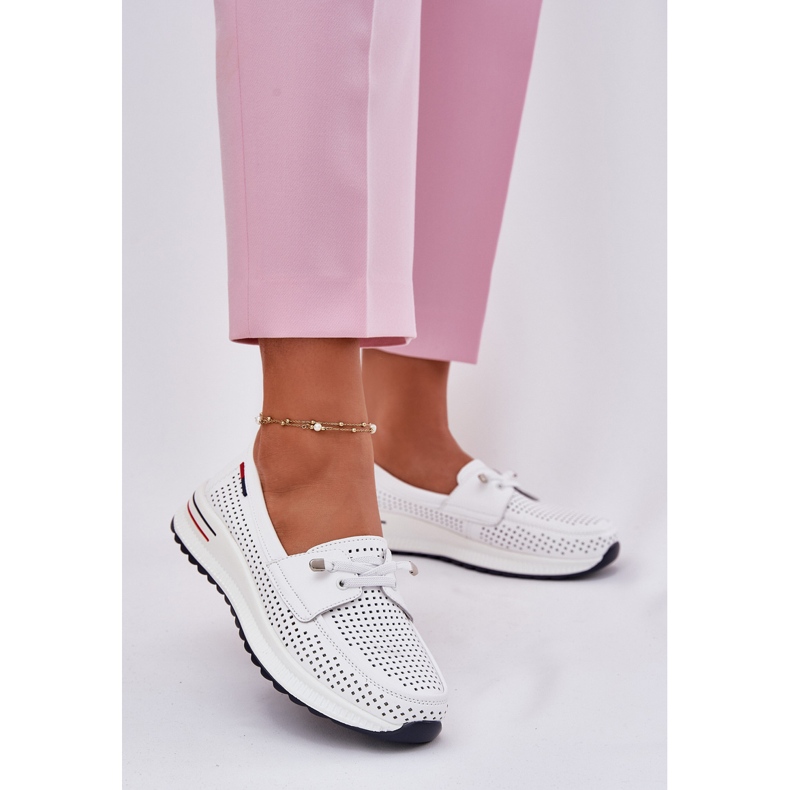 EVento Dámské kožené boty na platformě Openwork White bílý 2